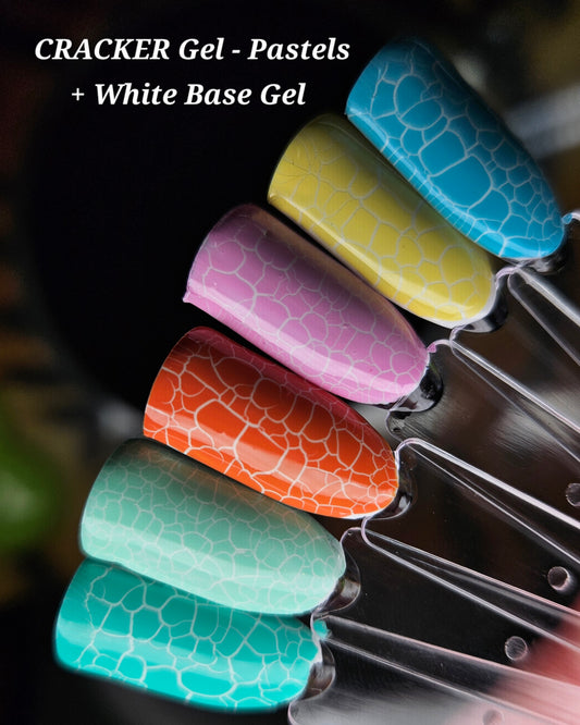 CRACKER GELS- Pastels | 6pc + White Base Coat