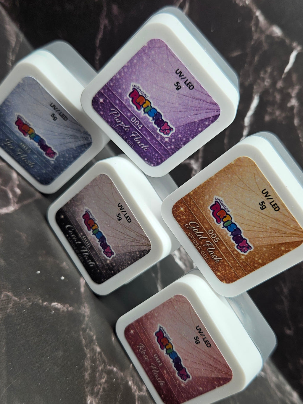GLITTER SPIDER GELS | 5pc Collection 5g - $11.50 individually.
