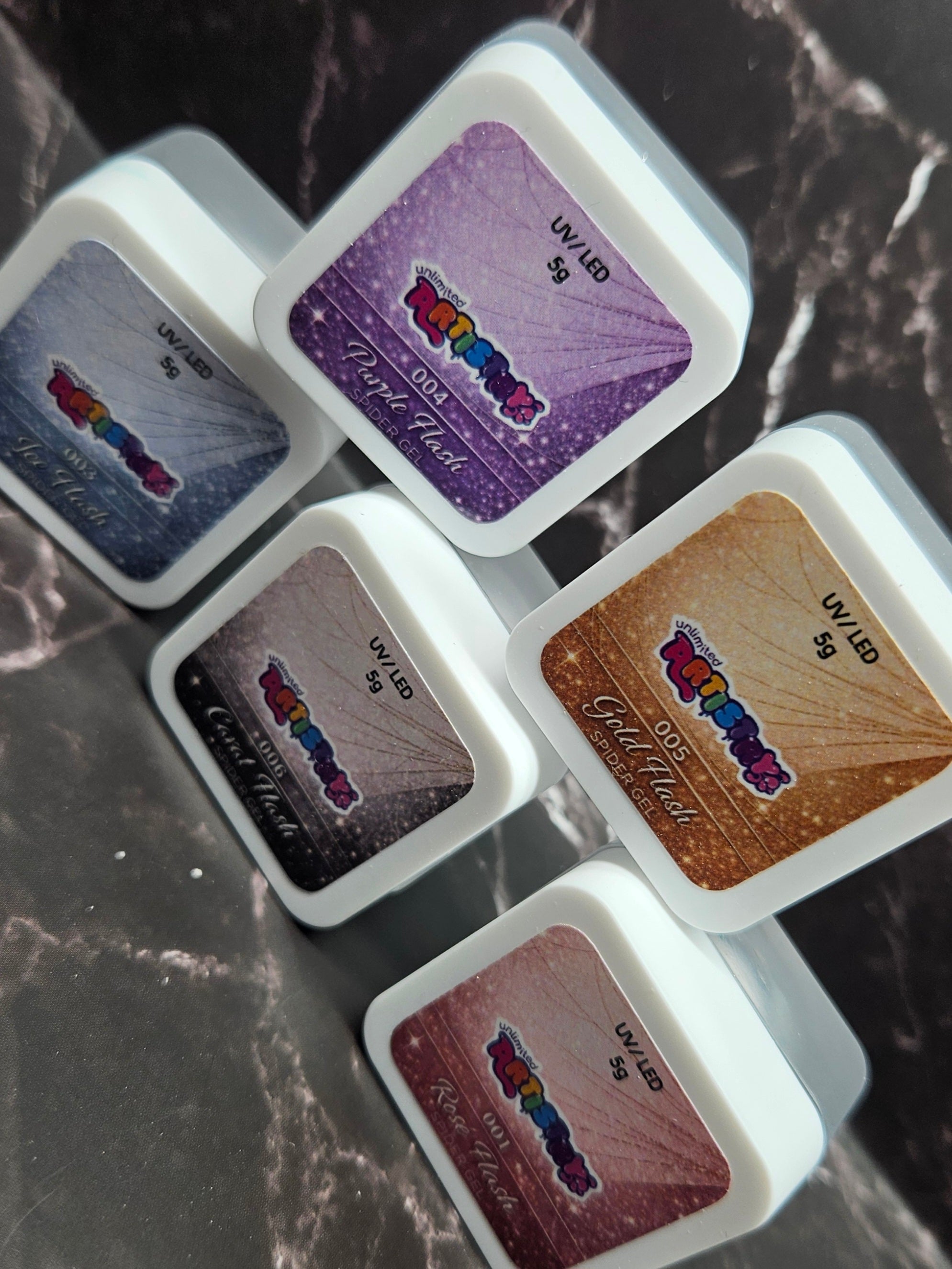 GLITTER SPIDER GELS | 5pc Collection 5g - $11.50 individually.