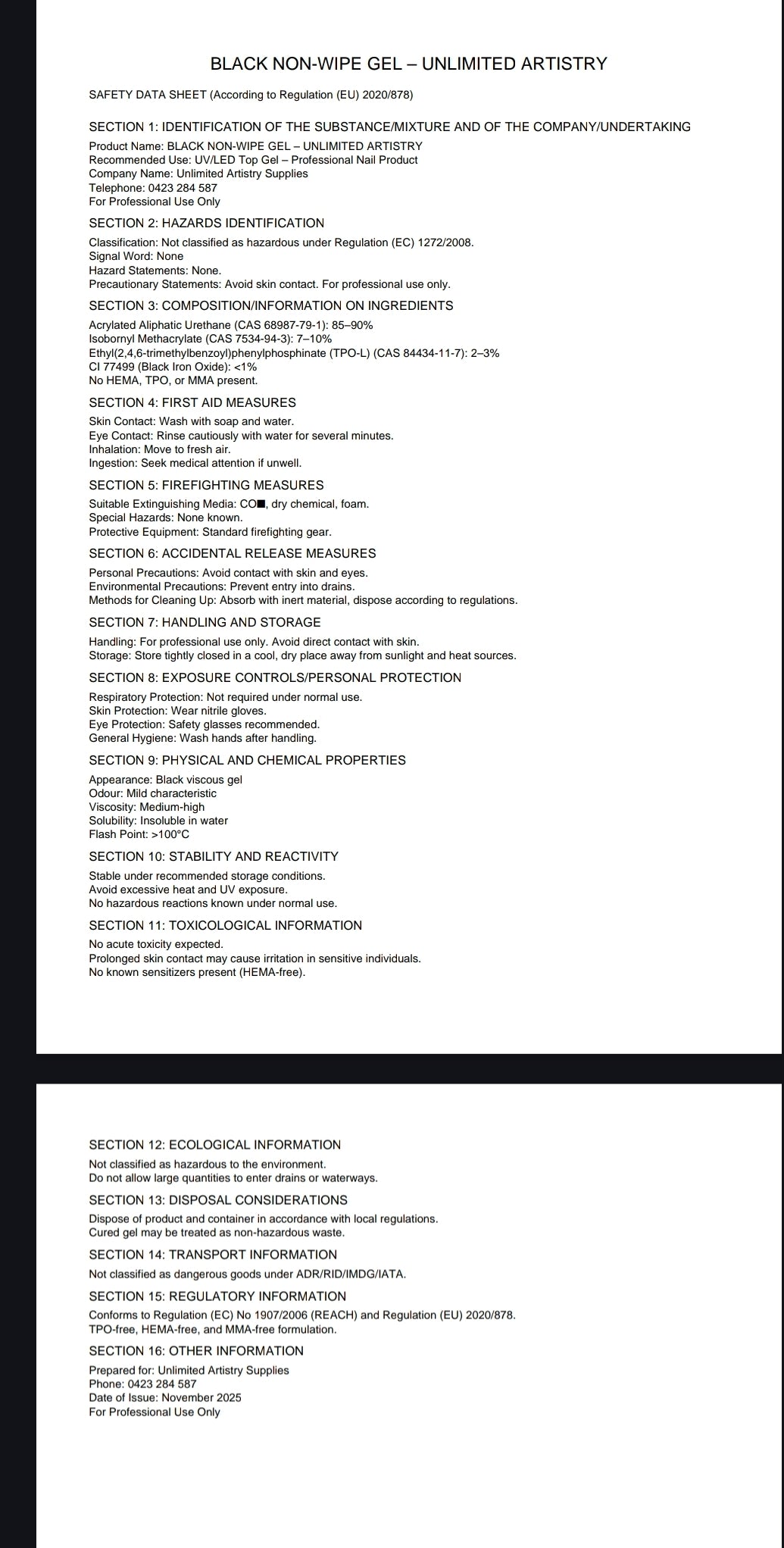 Unlimited Molten Chrome Gel | Non-Wipe Black 50g